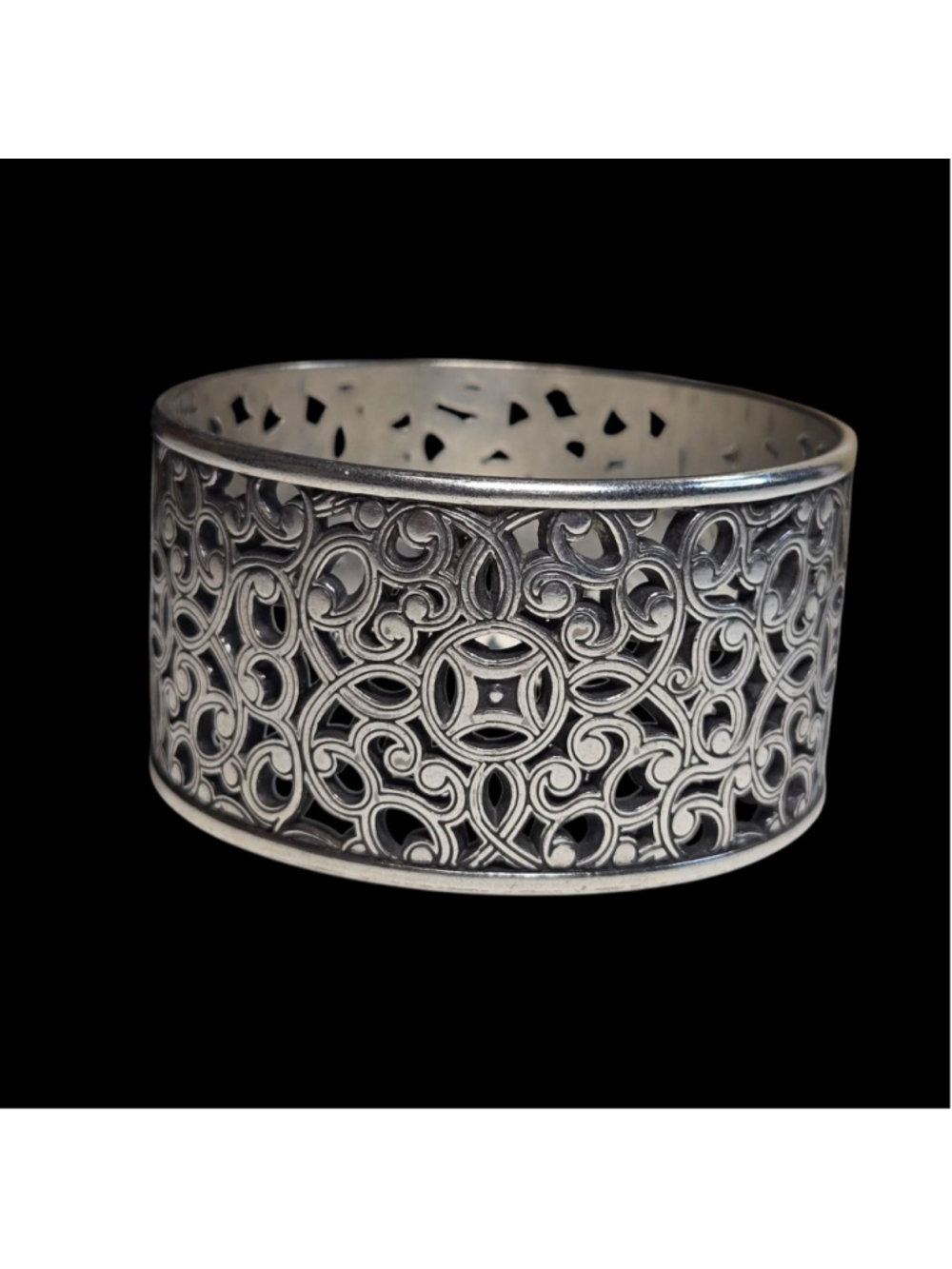 Brighton Serendipity Silvertone Filigree Wide Bangle Bracelet Bangle Ornate
